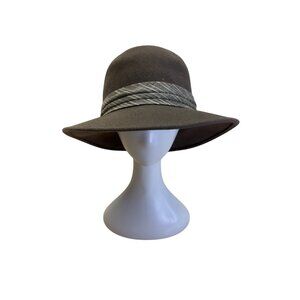 Makins New York Womens Brown Wool Hat With Plaid Band Detail Wide Brim Fedora St